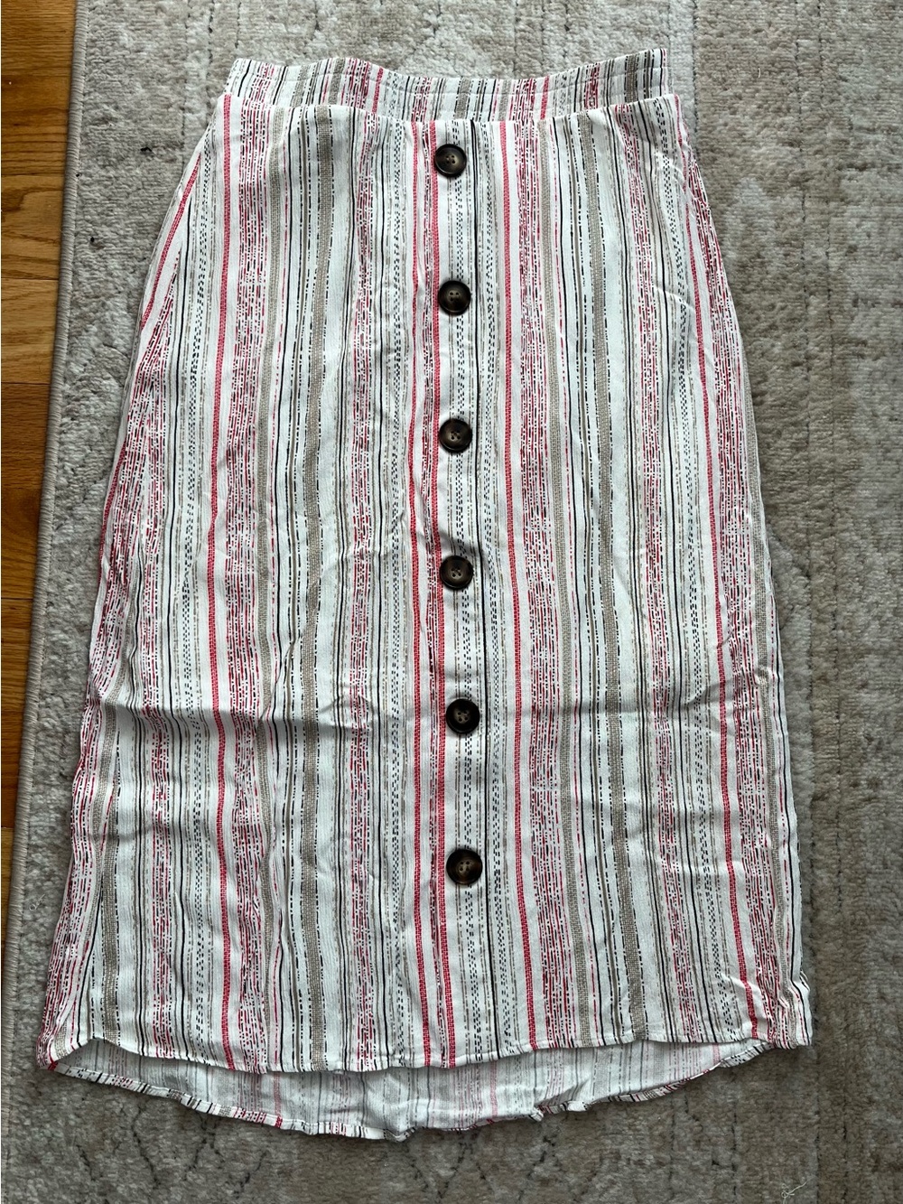 AB Studio Button-Front Striped Midi Skirt in White, Beige, Red, Never worn! ❤️